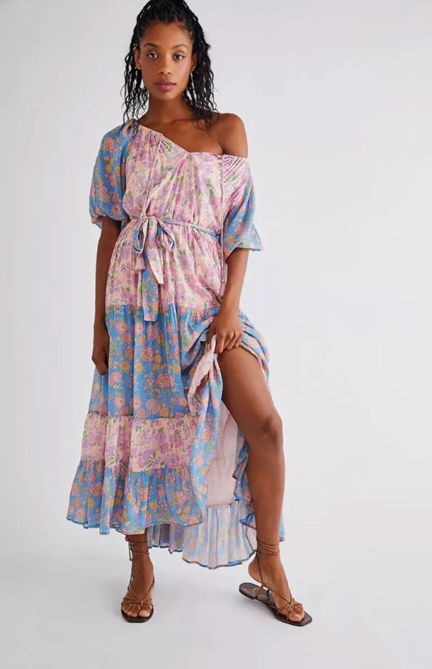 Spell & The Gypsy Juniper Rae Colorblock Floral Tiered Maxi Dress Gown Small